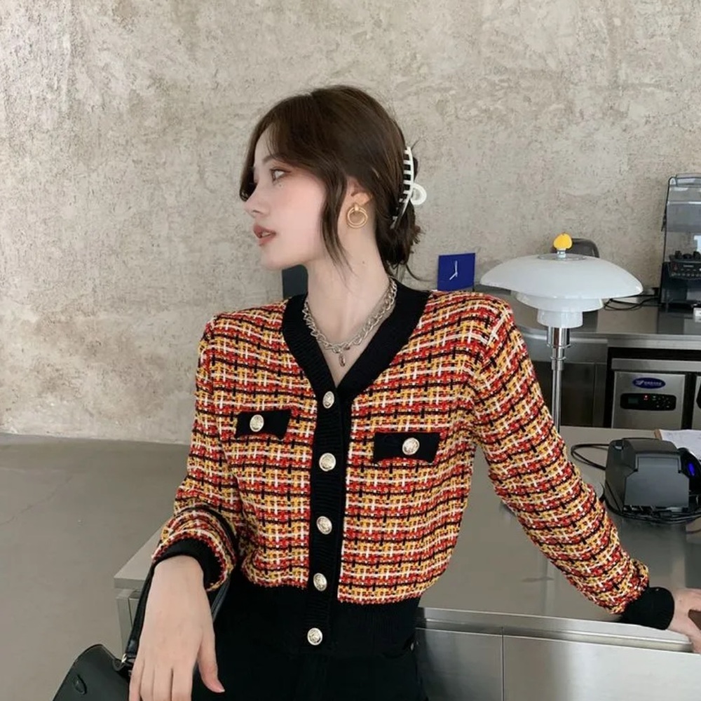 Contrast trim tweed jacket